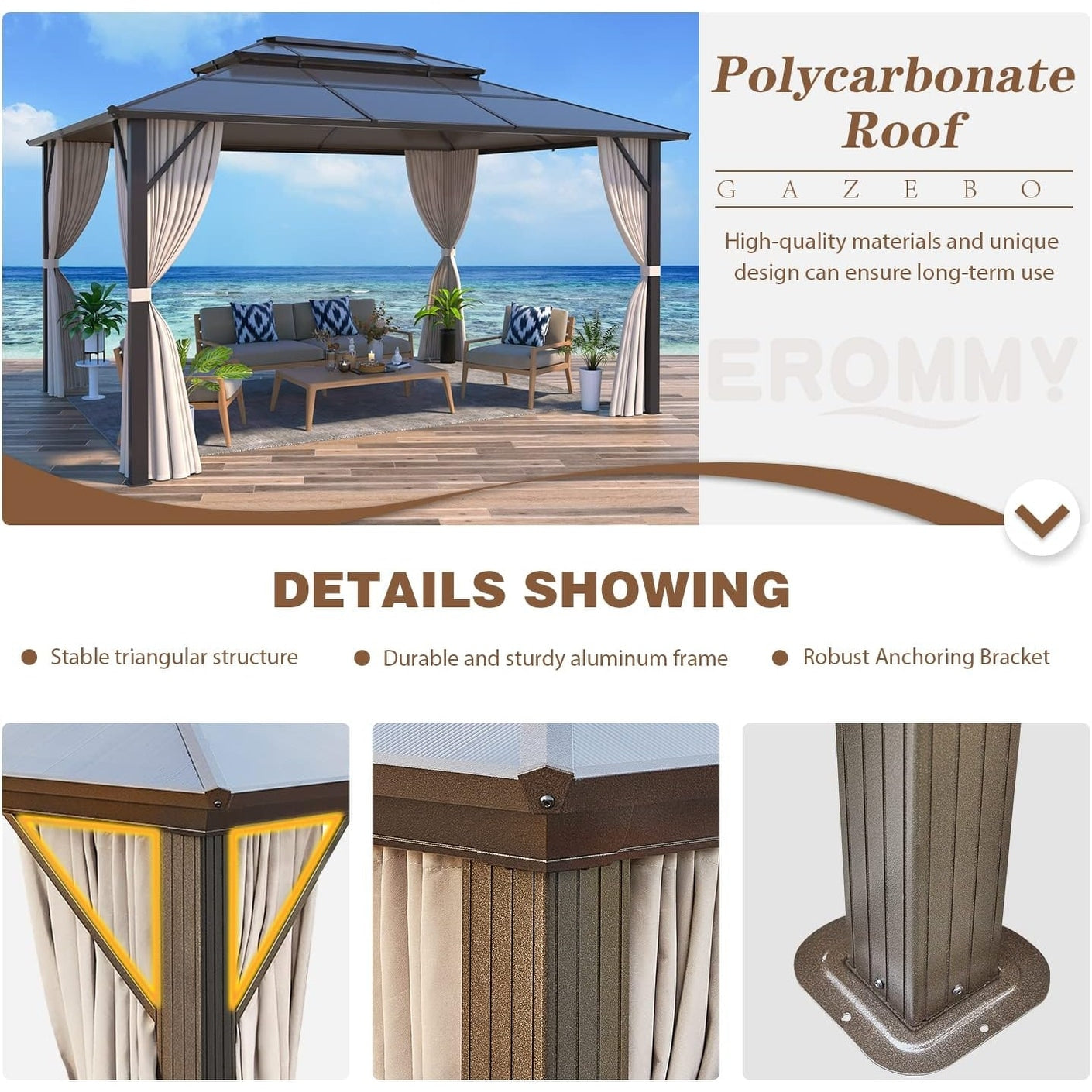 Gazebo rigido per giardino – Pergolato permanente con rete, tende e doppio tetto, riparo esterno per tutte le stagioni