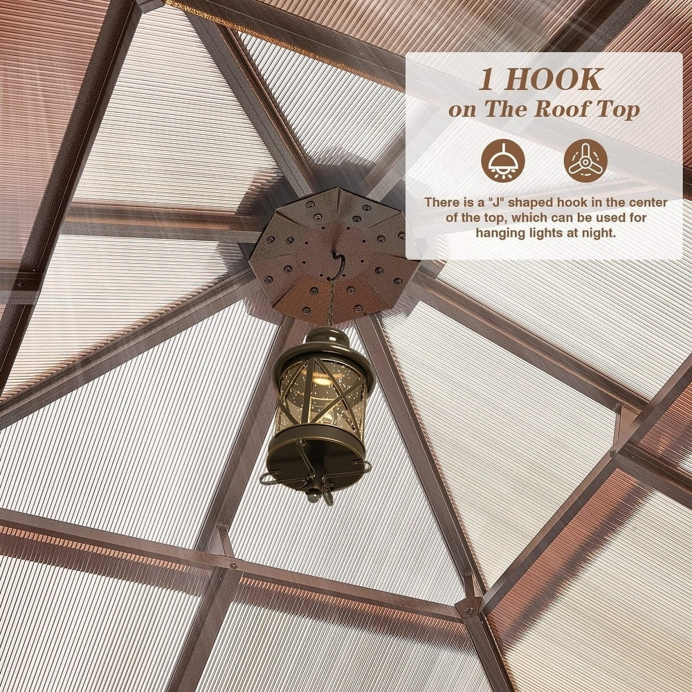 Gazebo rigido per giardino – Pergolato permanente con rete, tende e doppio tetto, riparo esterno per tutte le stagioni