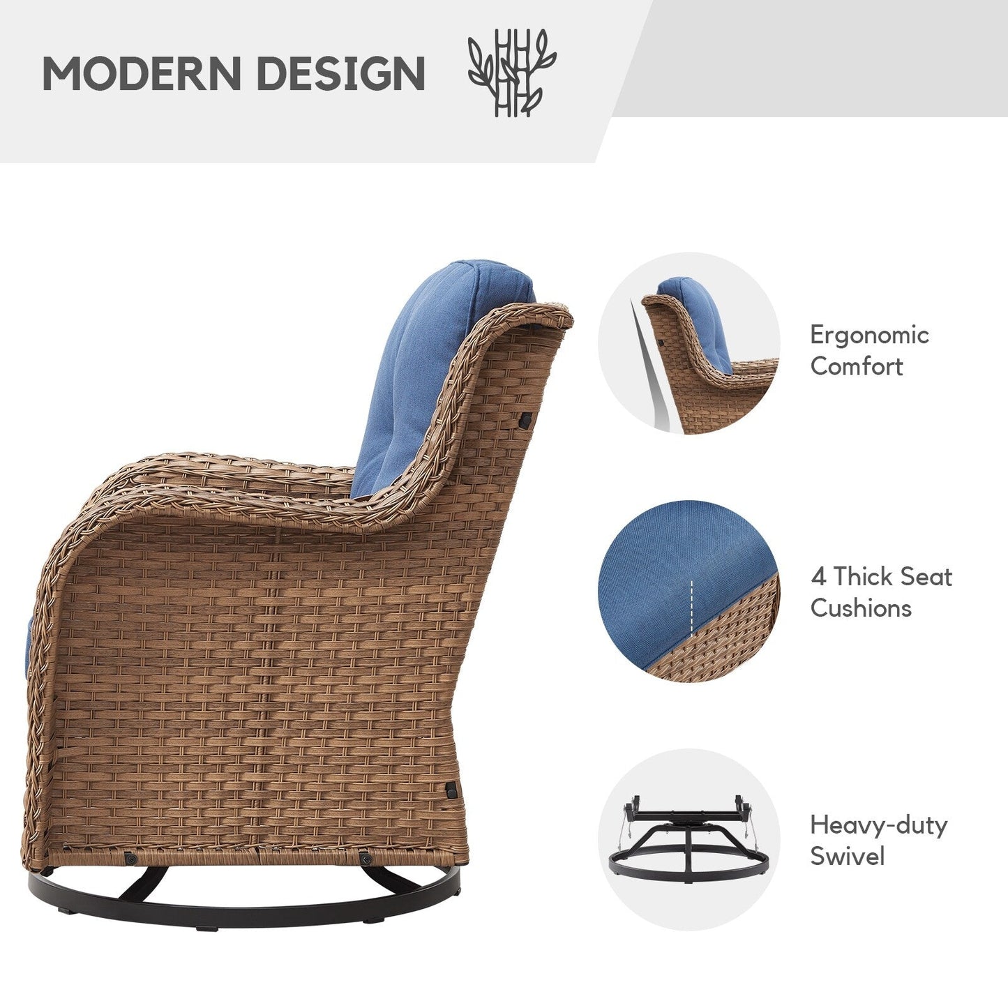 Sedie a dondolo da esterno in vimini Gymojoy con base girevole (set da 2)