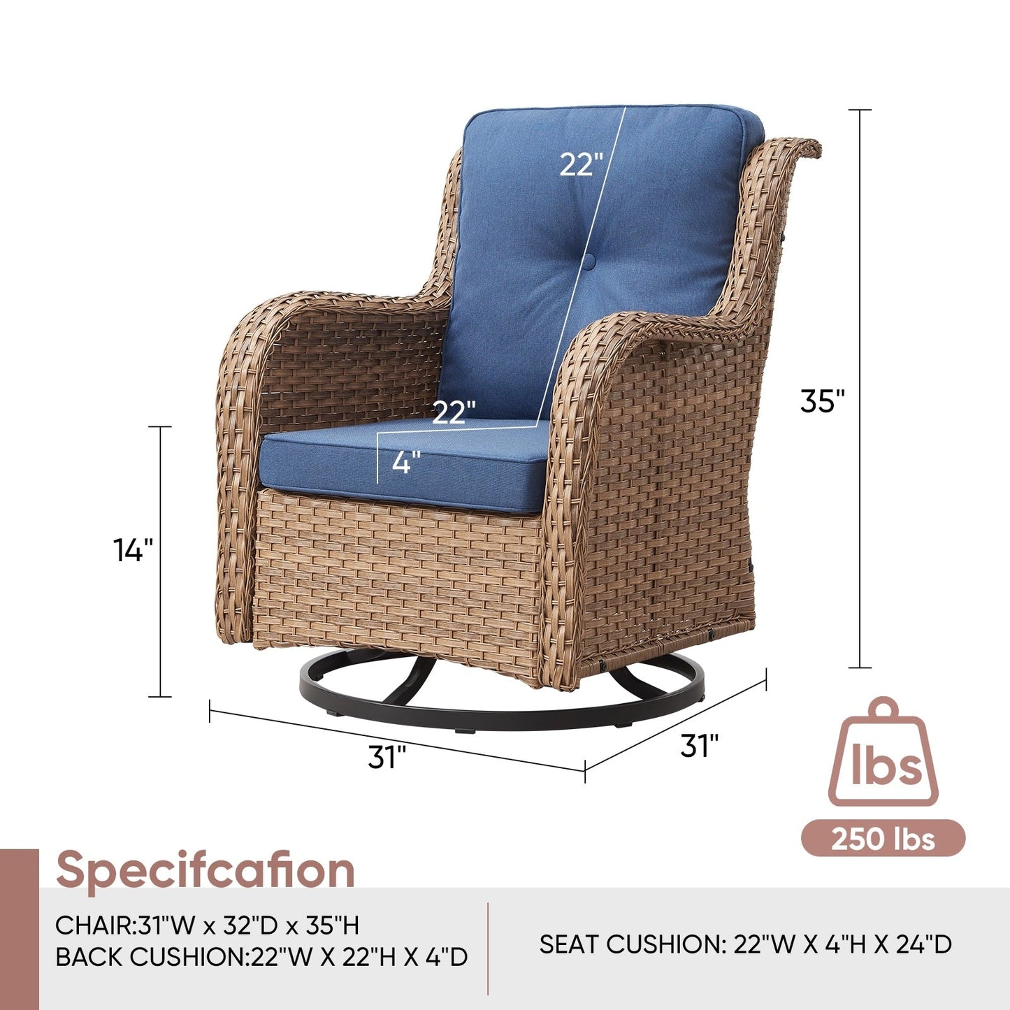 Sedie a dondolo da esterno in vimini Gymojoy con base girevole (set da 2)