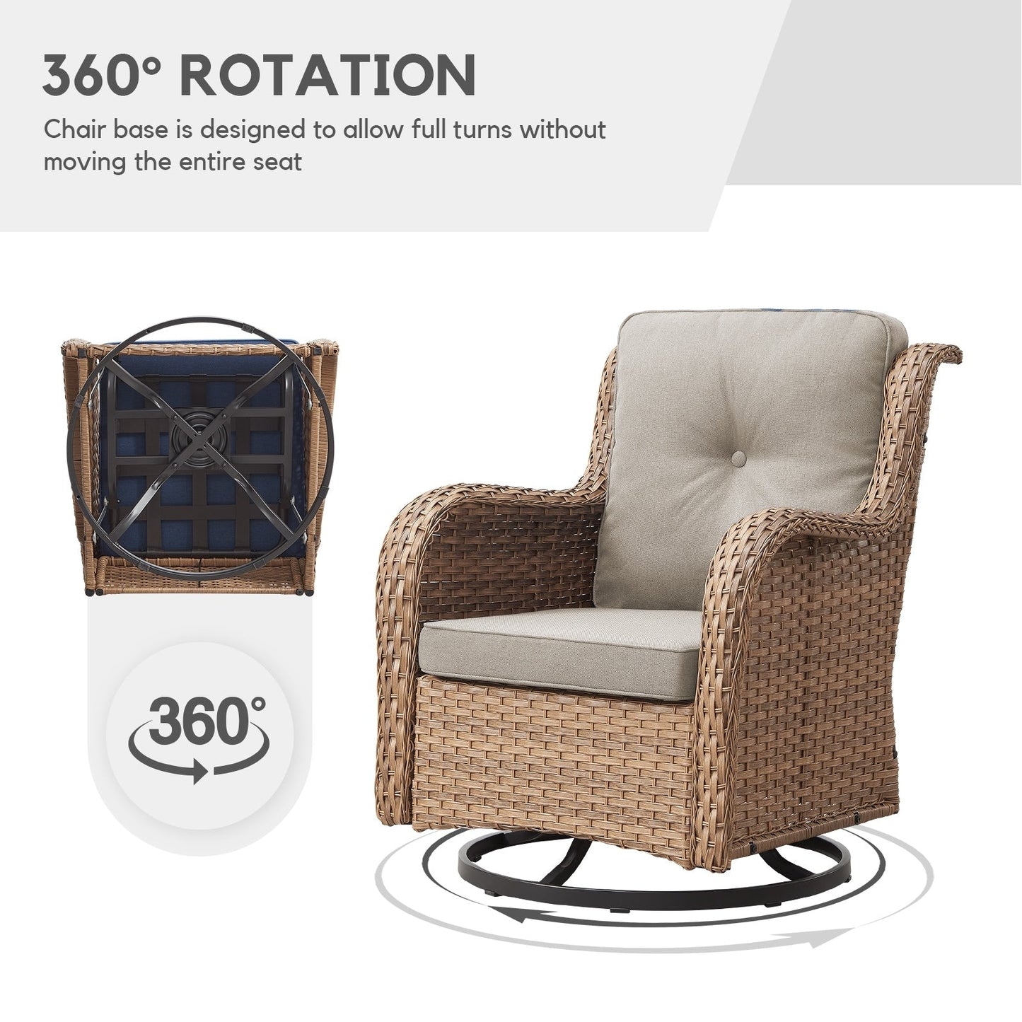 Sedie a dondolo da esterno in vimini Gymojoy con base girevole (set da 2)