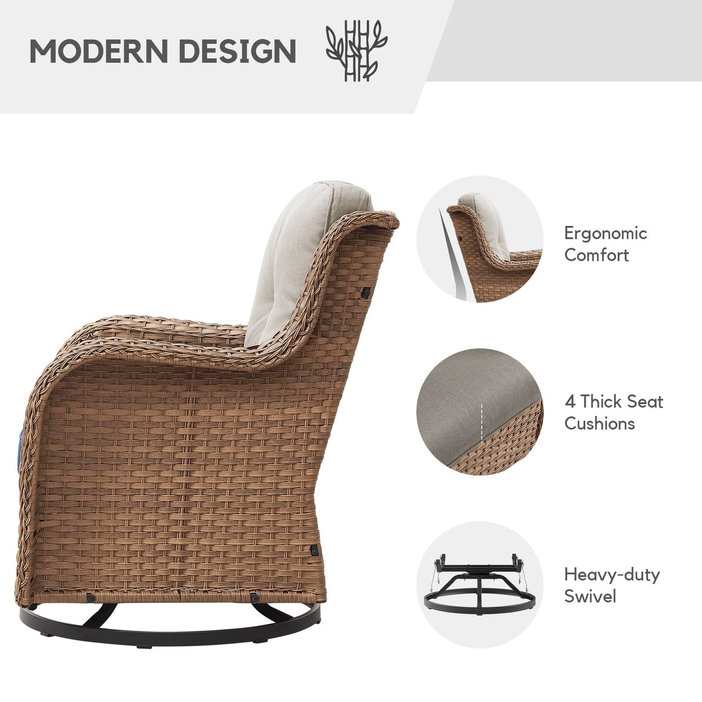 Sedie a dondolo da esterno in vimini Gymojoy con base girevole (set da 2)