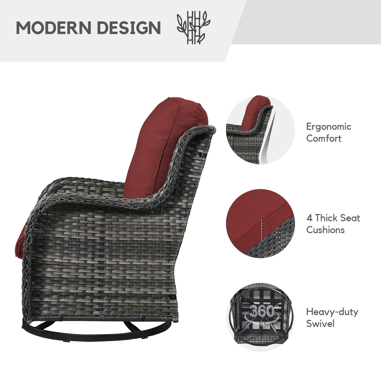 Sedie a dondolo da esterno in vimini Gymojoy con base girevole (set da 2)