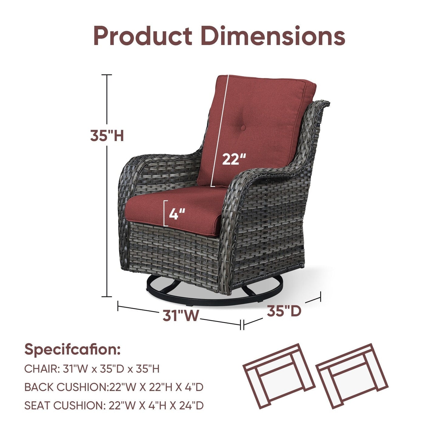 Sedie a dondolo da esterno in vimini Gymojoy con base girevole (set da 2)