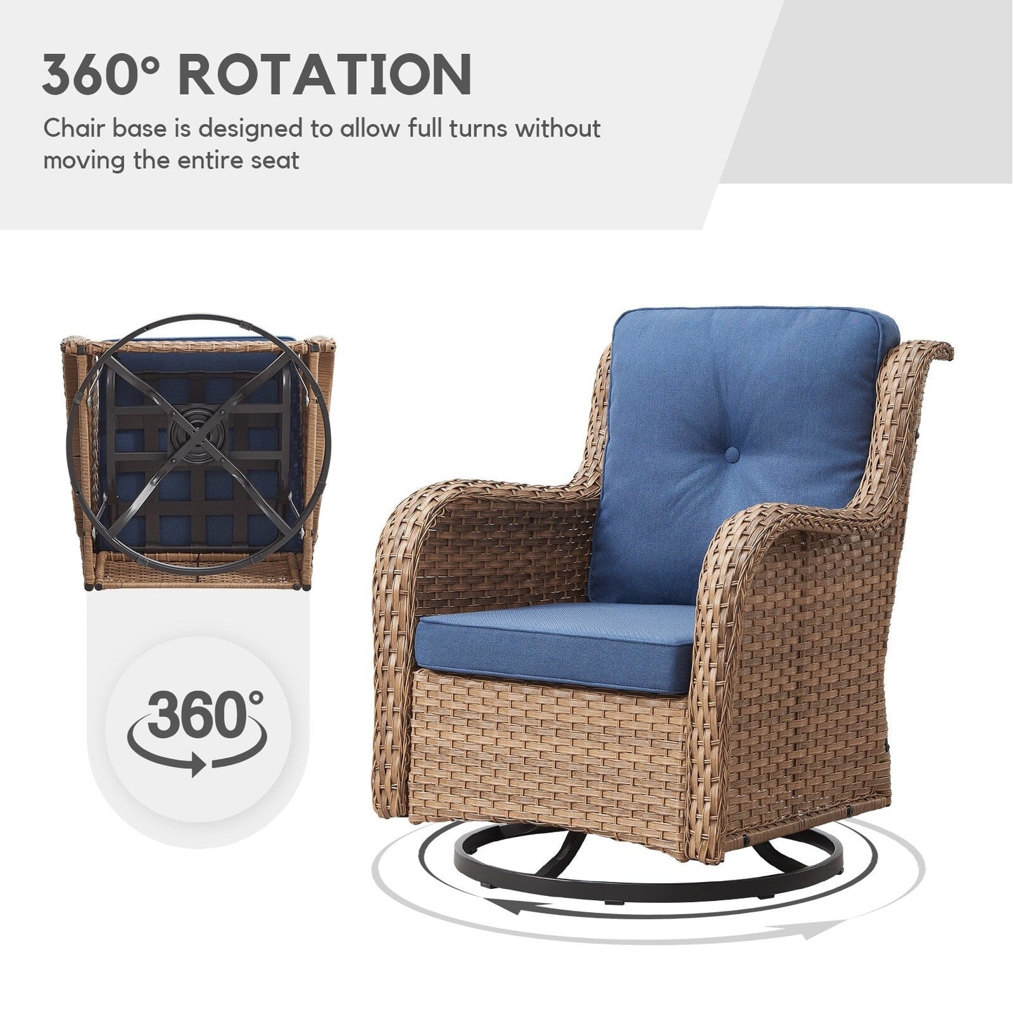 Sedie a dondolo da esterno in vimini Gymojoy con base girevole (set da 2)