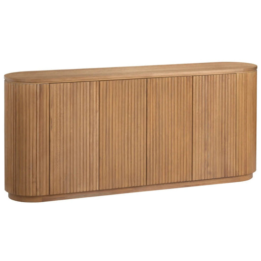 Credenza ovale in legno con anta scanalata