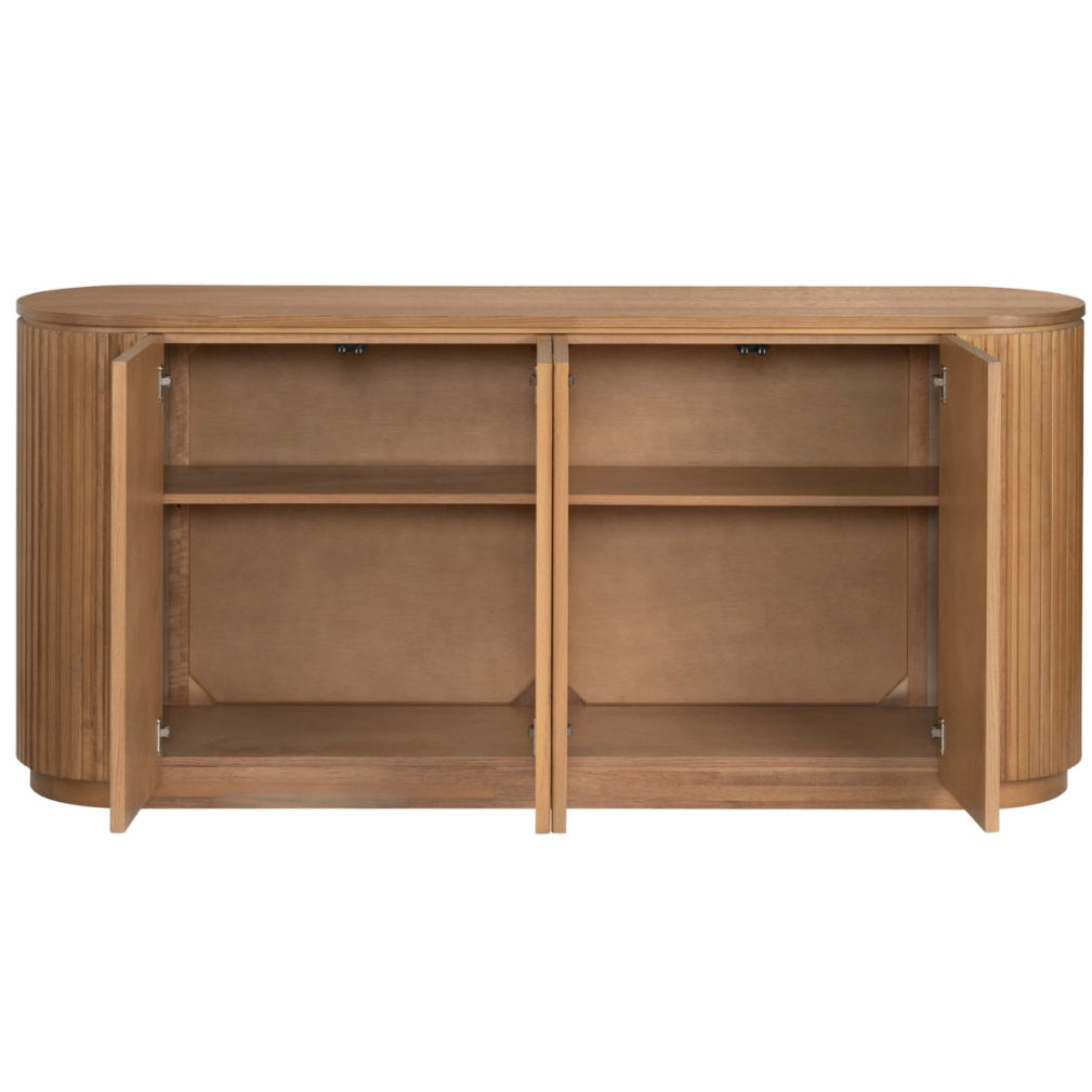 Credenza ovale in legno con anta scanalata