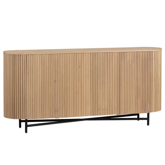 Credenza ovale in legno con anta scanalata