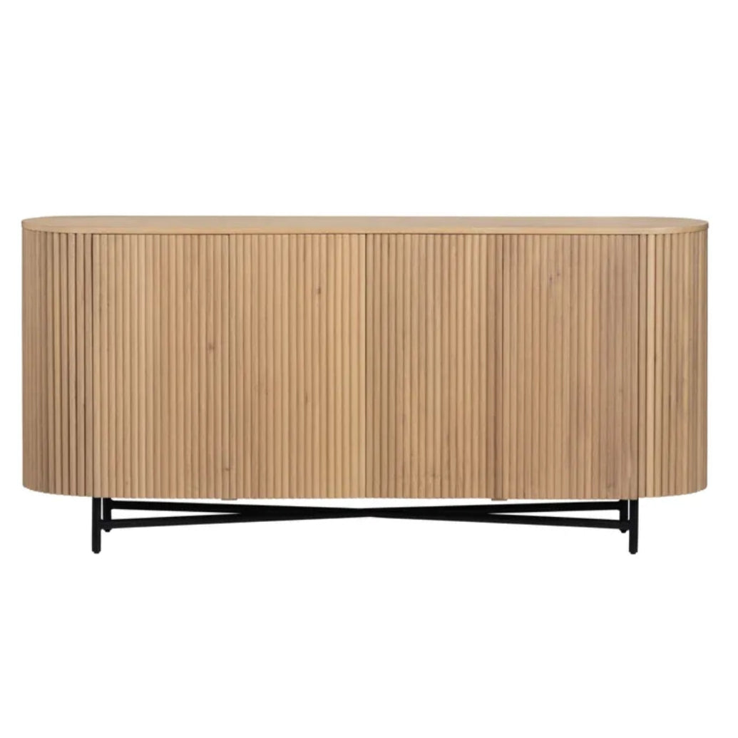 Credenza ovale in legno con anta scanalata