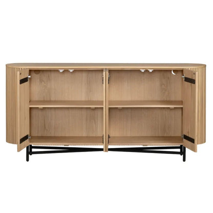 Credenza ovale in legno con anta scanalata