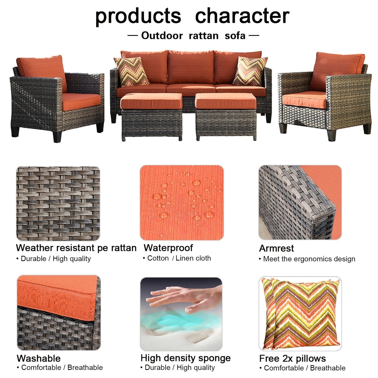 Set di 5 mobili da giardino in vimini con schienale alto OVIOS