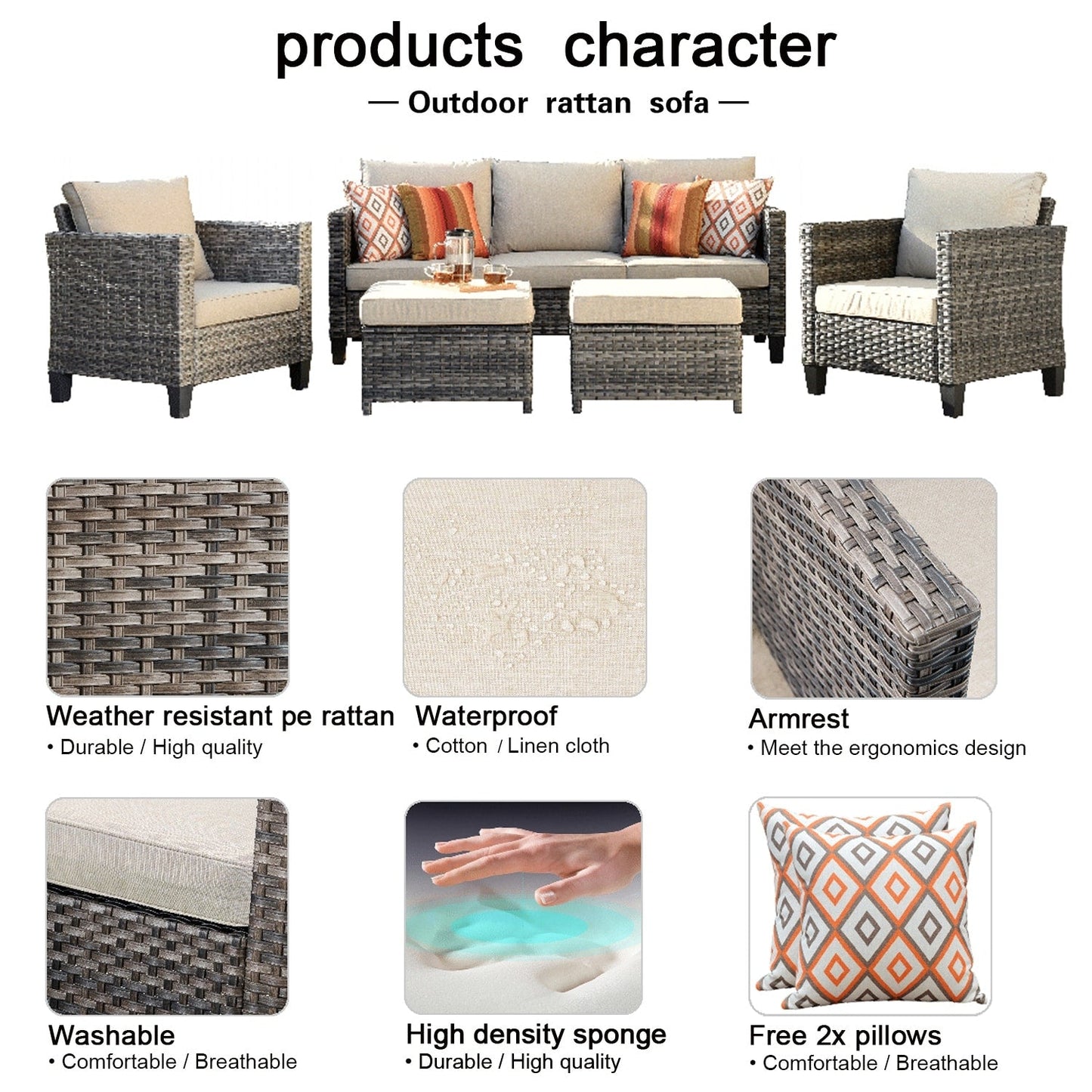 Set di 5 mobili da giardino in vimini con schienale alto OVIOS