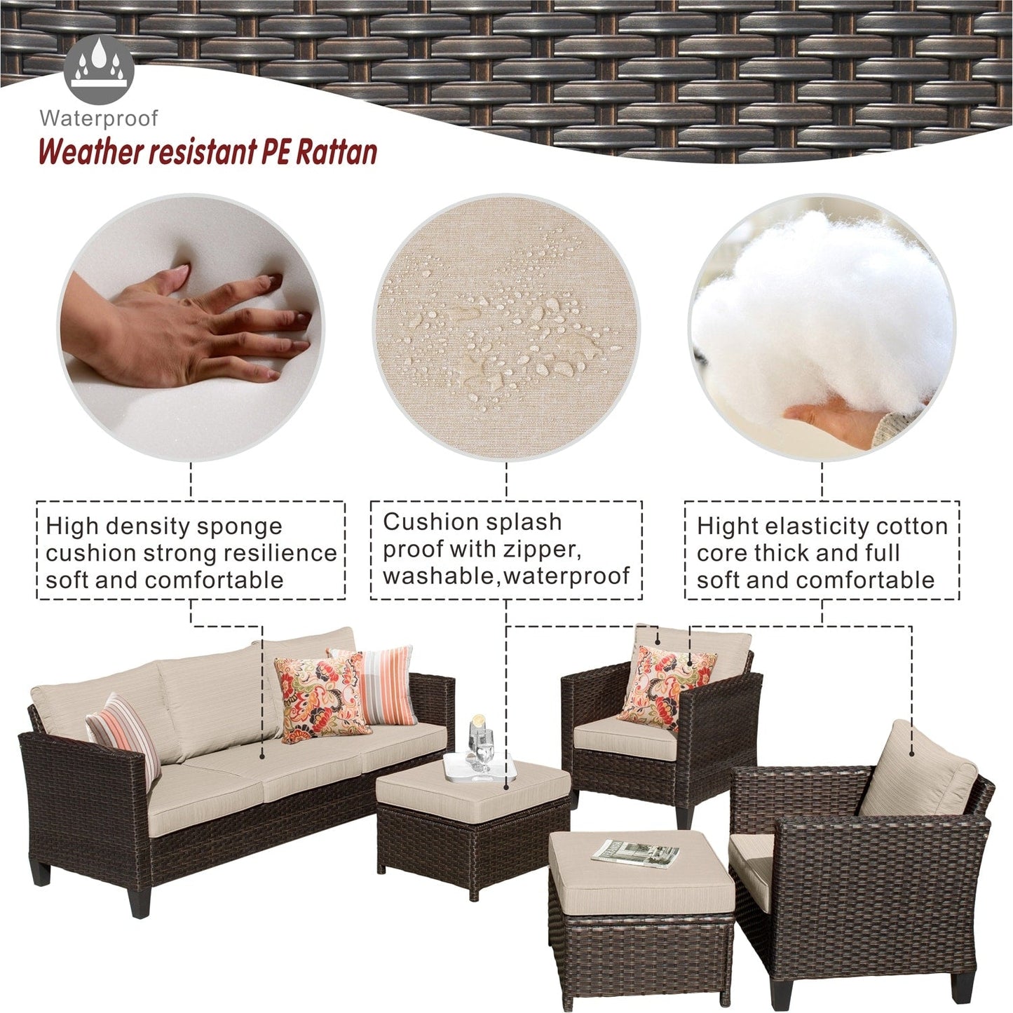 Set di 5 mobili da giardino in vimini con schienale alto OVIOS