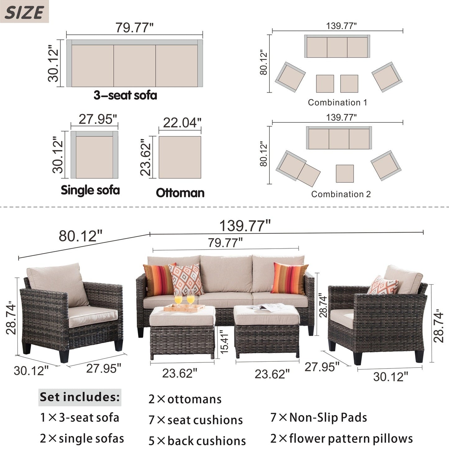 Set di 5 mobili da giardino in vimini con schienale alto OVIOS