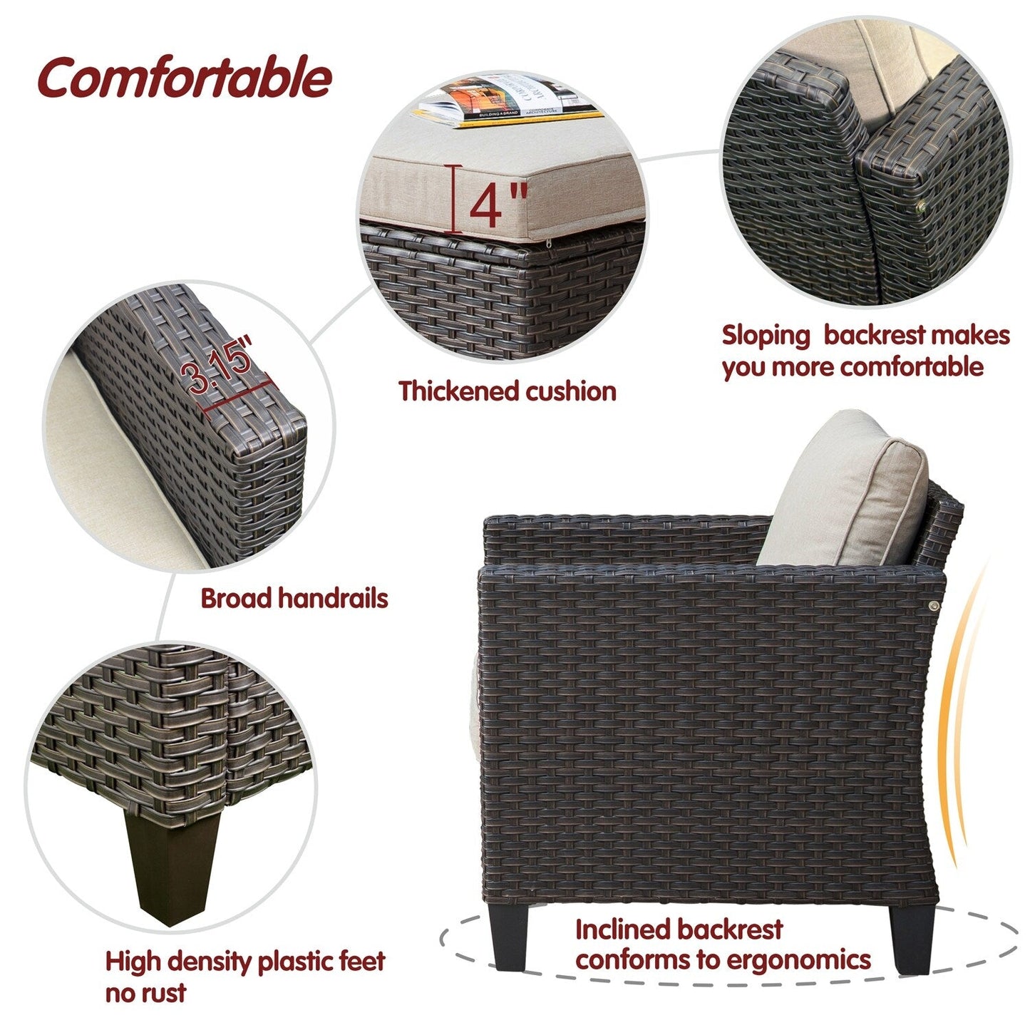 Set di 5 mobili da giardino in vimini con schienale alto OVIOS