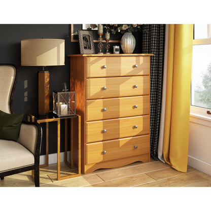 Comò Palace Imports in legno massello al 100% con 5 cassetti e pomelli in metallo o legno