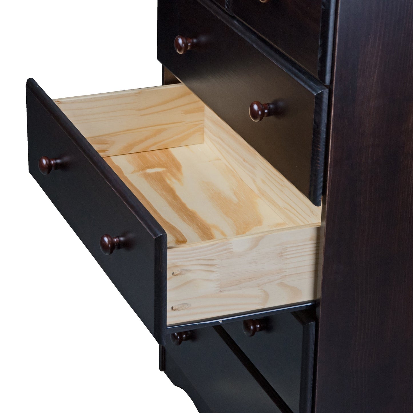 Comò Palace Imports in legno massello al 100% con 5 cassetti e pomelli in metallo o legno