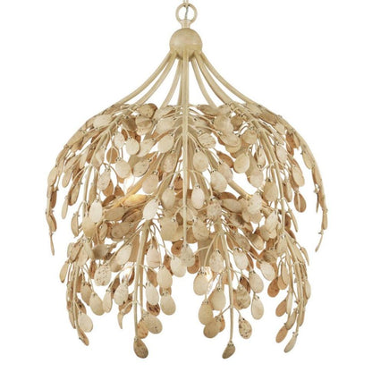 Lampadario a cascata con foglie di palma dorate