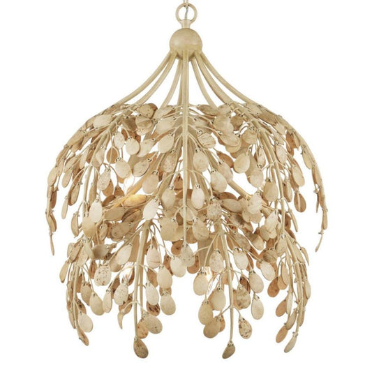 Lampadario a cascata con foglie di palma dorate