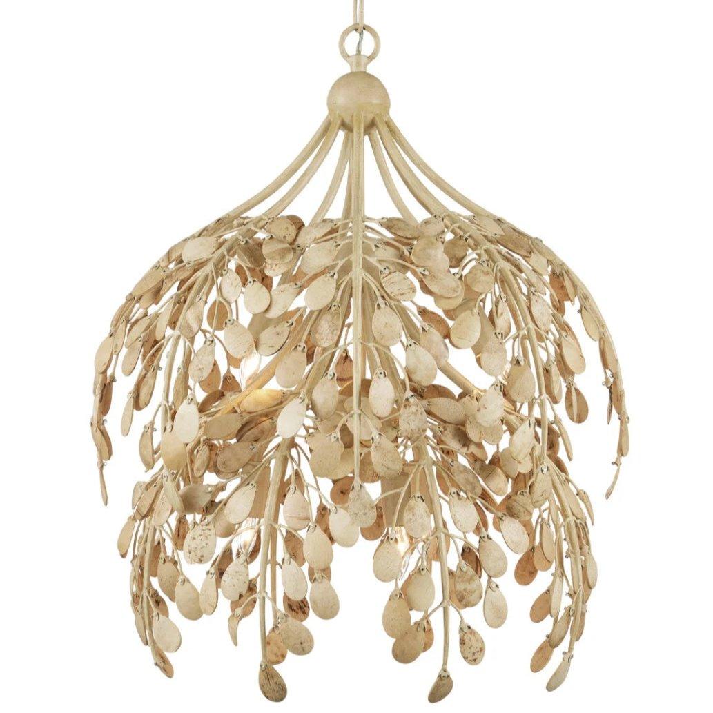 Lampadario a cascata con foglie di palma dorate
