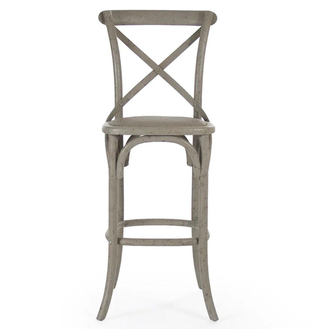 Sgabello da bar e da bancone con schienale incrociato in legno di betulla