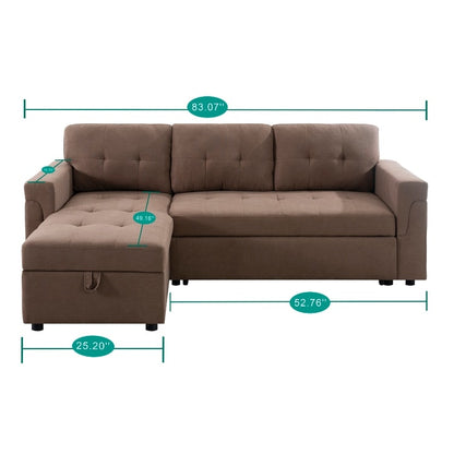 Divano componibile reversibile con letto estraibile, chaise longue con contenitore nascosto, gambe resistenti,