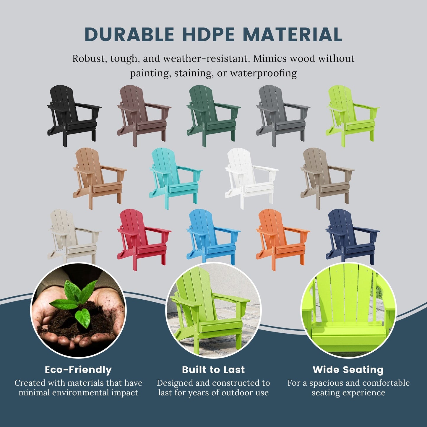 Sedie Adirondack pieghevoli per esterni e patio, resistenti alle intemperie, Polytrends Laguna (set da 2)