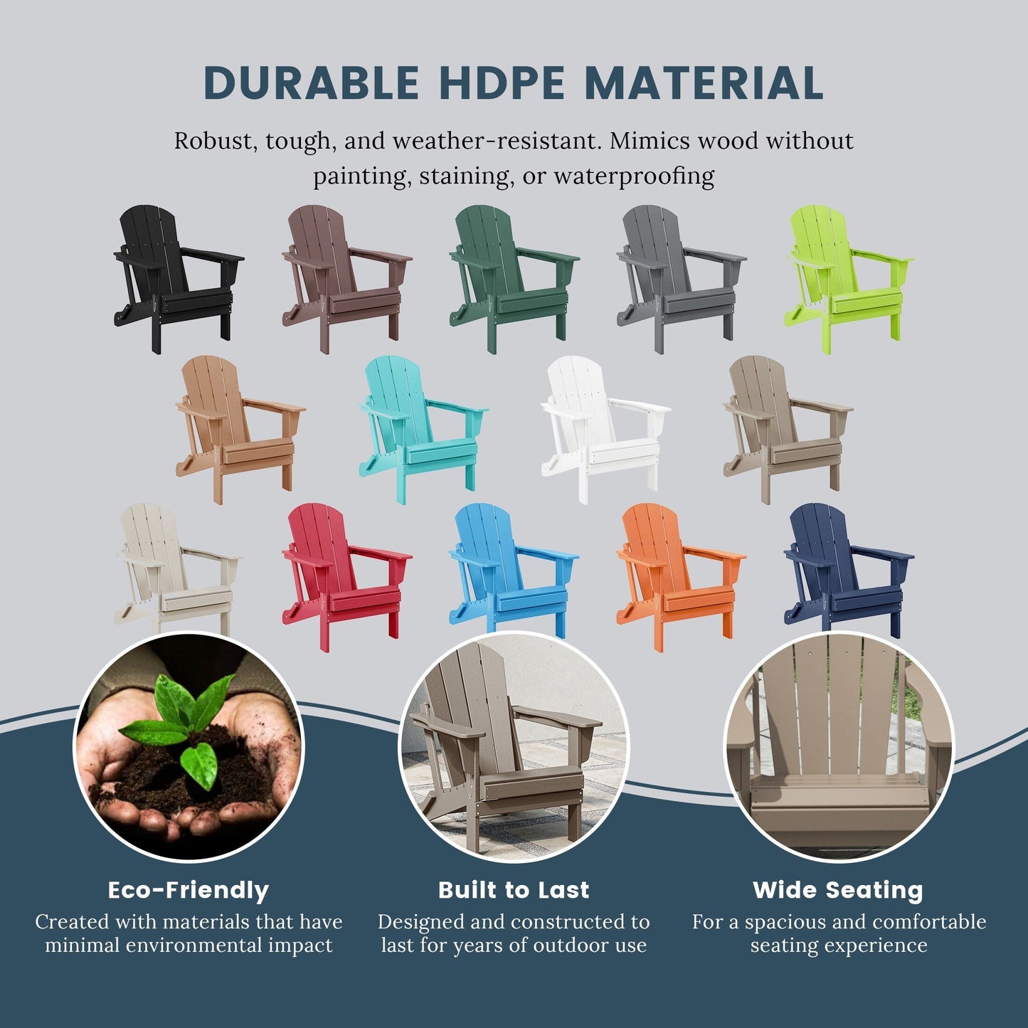 Sedie Adirondack pieghevoli per esterni e patio, resistenti alle intemperie, Polytrends Laguna (set da 2)