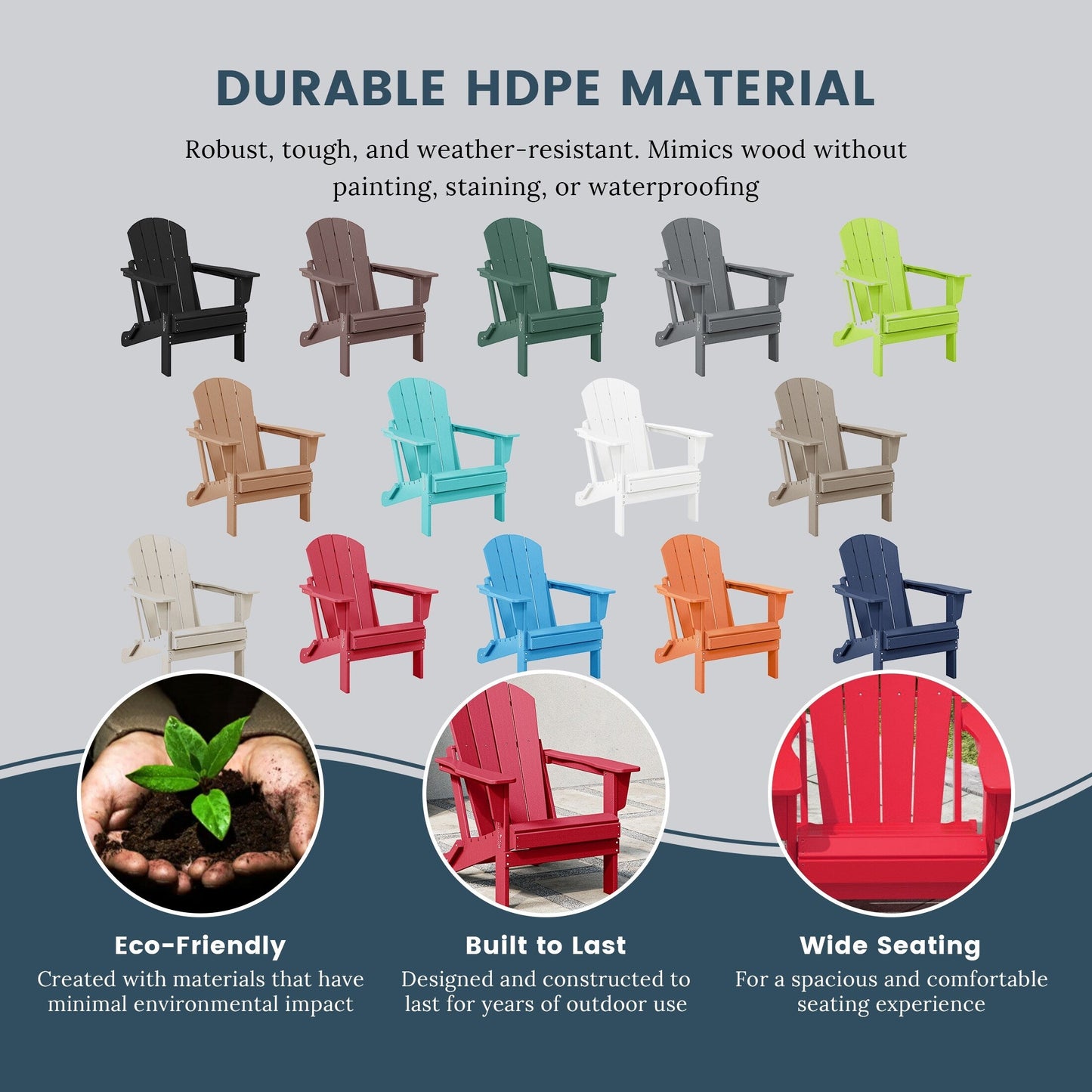 Sedie Adirondack pieghevoli per esterni e patio, resistenti alle intemperie, Polytrends Laguna (set da 2)