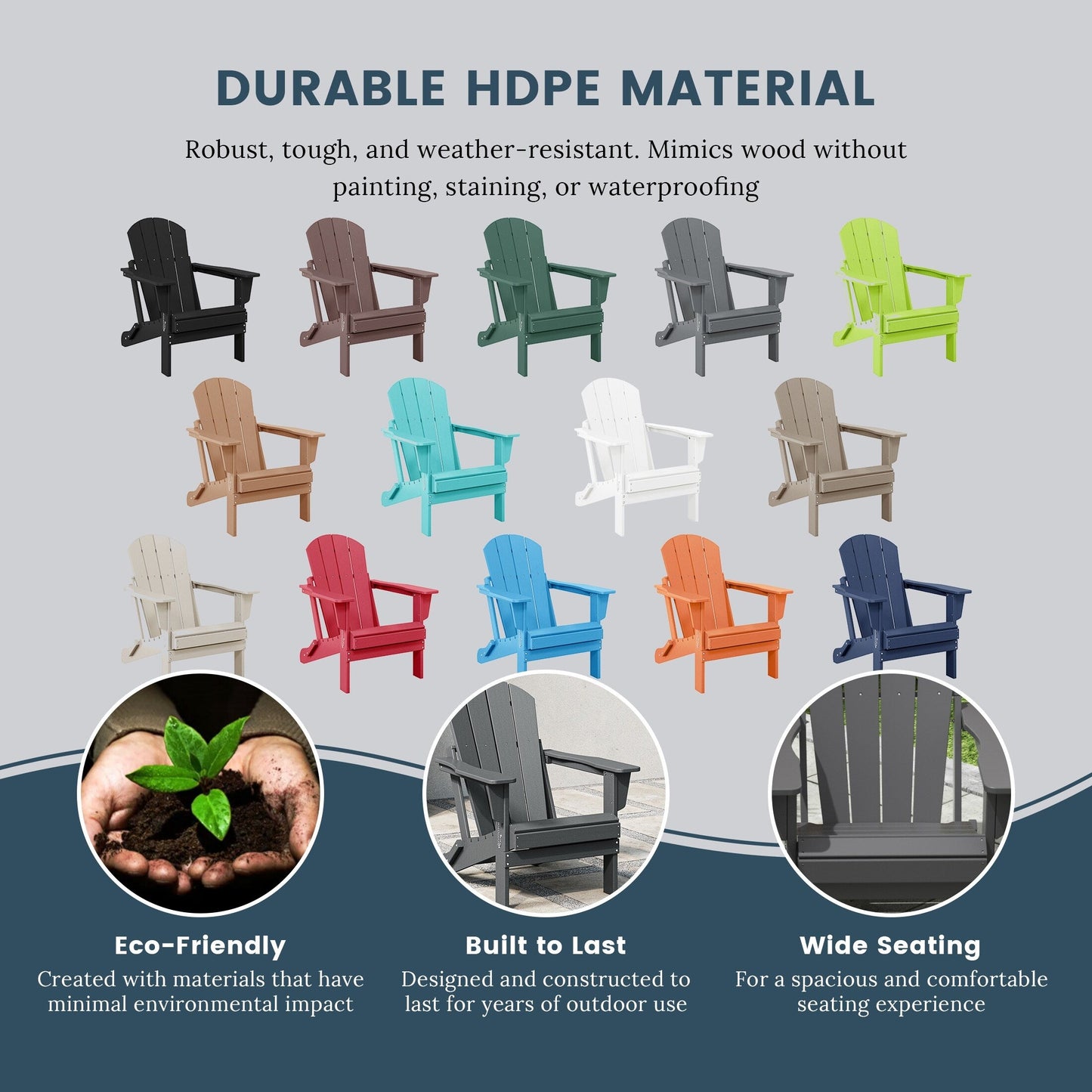 Sedie Adirondack pieghevoli per esterni e patio, resistenti alle intemperie, Polytrends Laguna (set da 2)