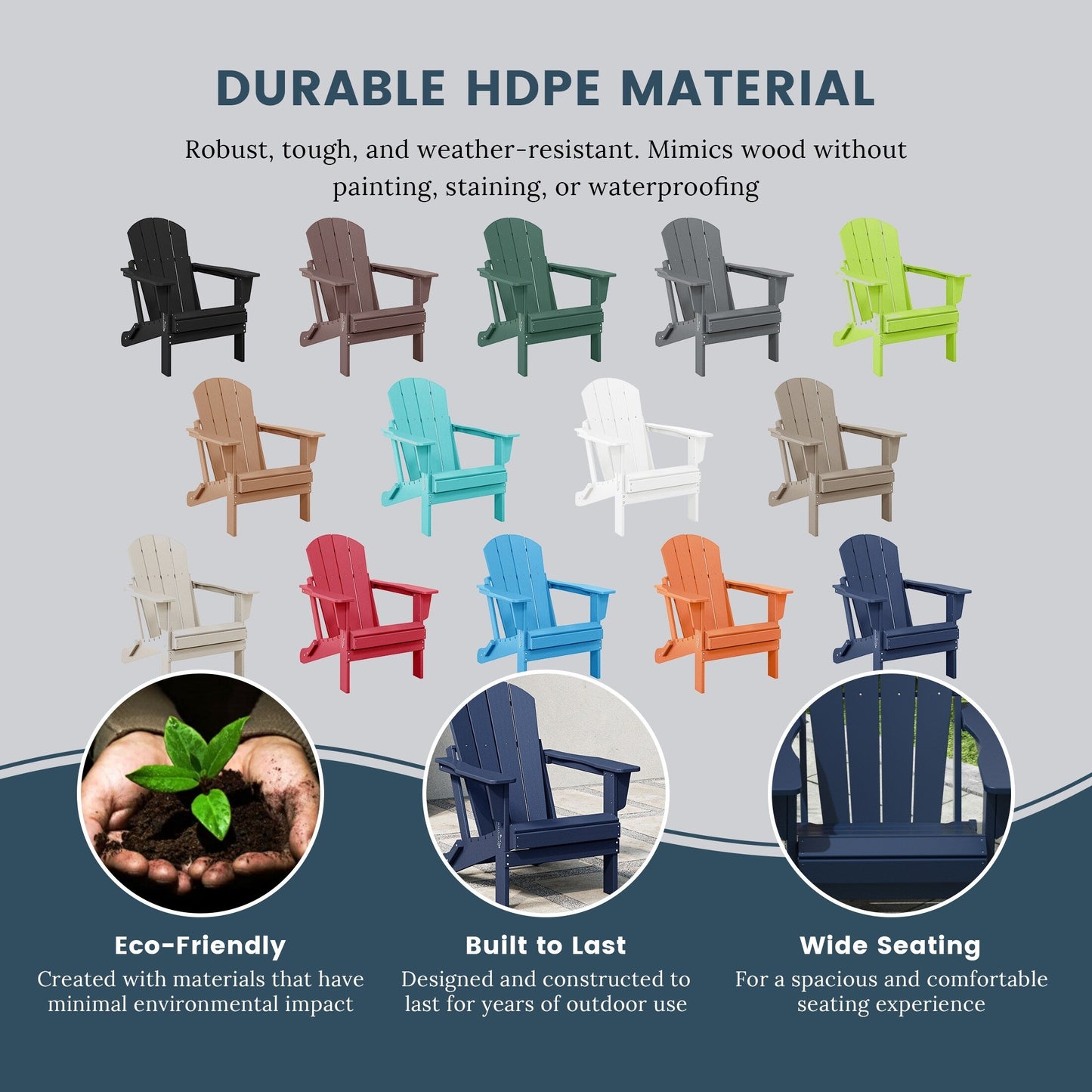 Sedie Adirondack pieghevoli per esterni e patio, resistenti alle intemperie, Polytrends Laguna (set da 2)