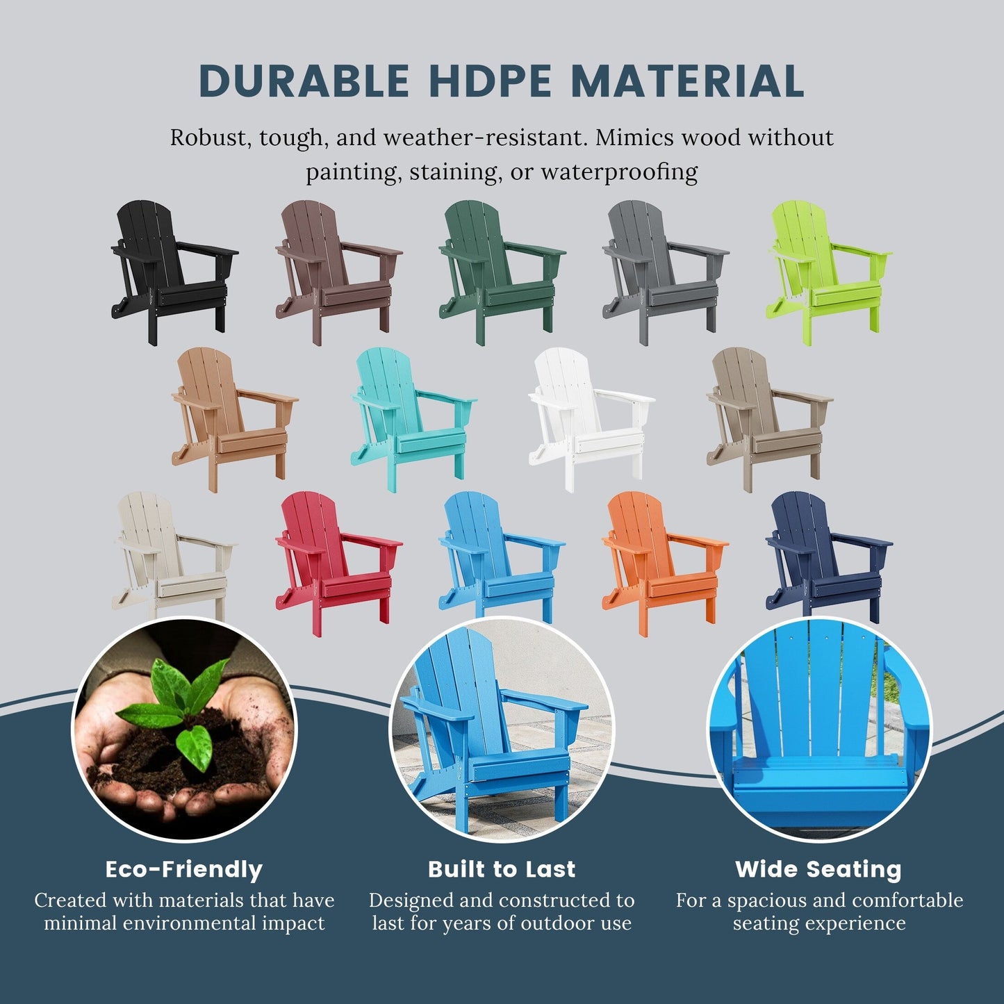 Sedie Adirondack pieghevoli per esterni e patio, resistenti alle intemperie, Polytrends Laguna (set da 4)