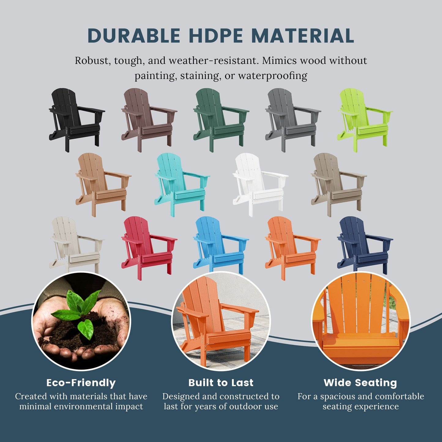 Sedie Adirondack pieghevoli per esterni e patio, resistenti alle intemperie, Polytrends Laguna (set da 4)