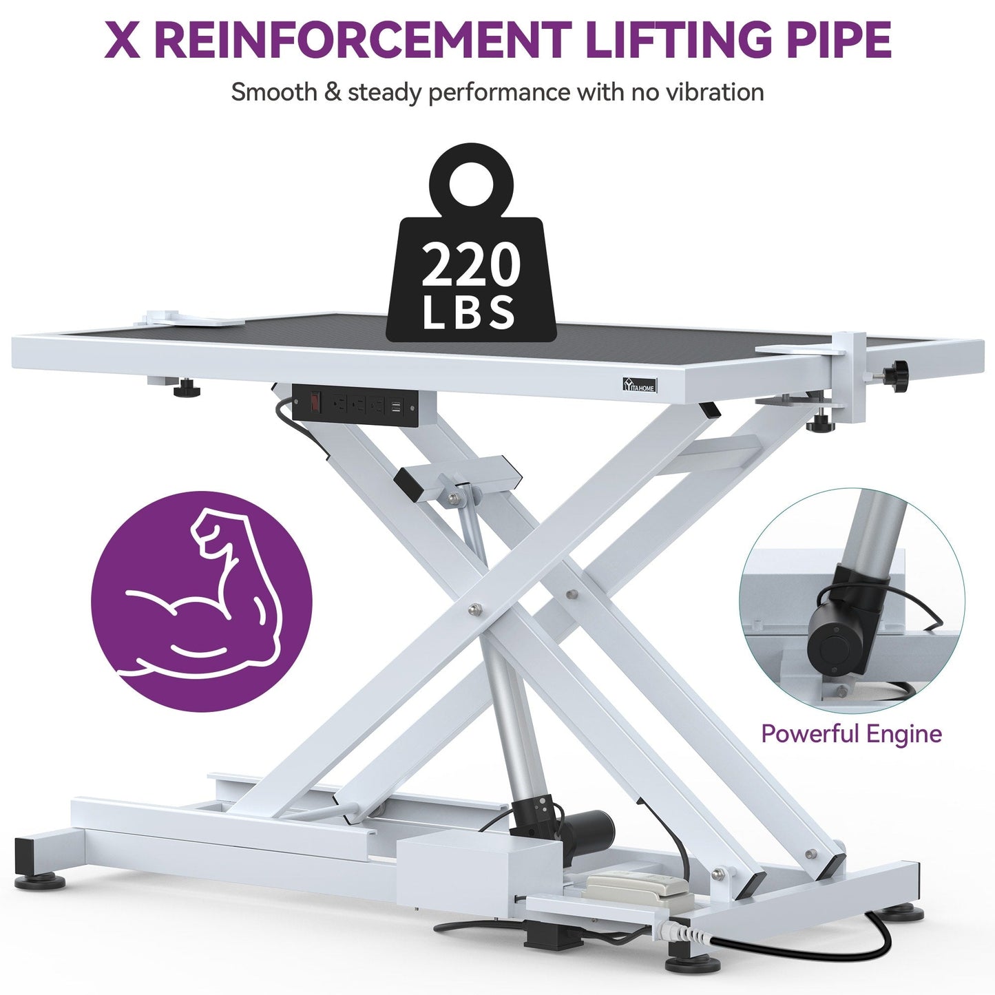 Tavolo da toelettatura professionale elettrico per cani di grossa taglia, tavolo da toelettatura per animali domestici resistente con braccio in alluminio per toelettatura cani - 50''W