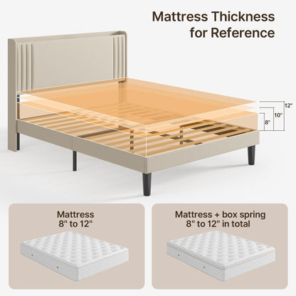 Letto imbottito con canali verticali queen/full e testiera wingback