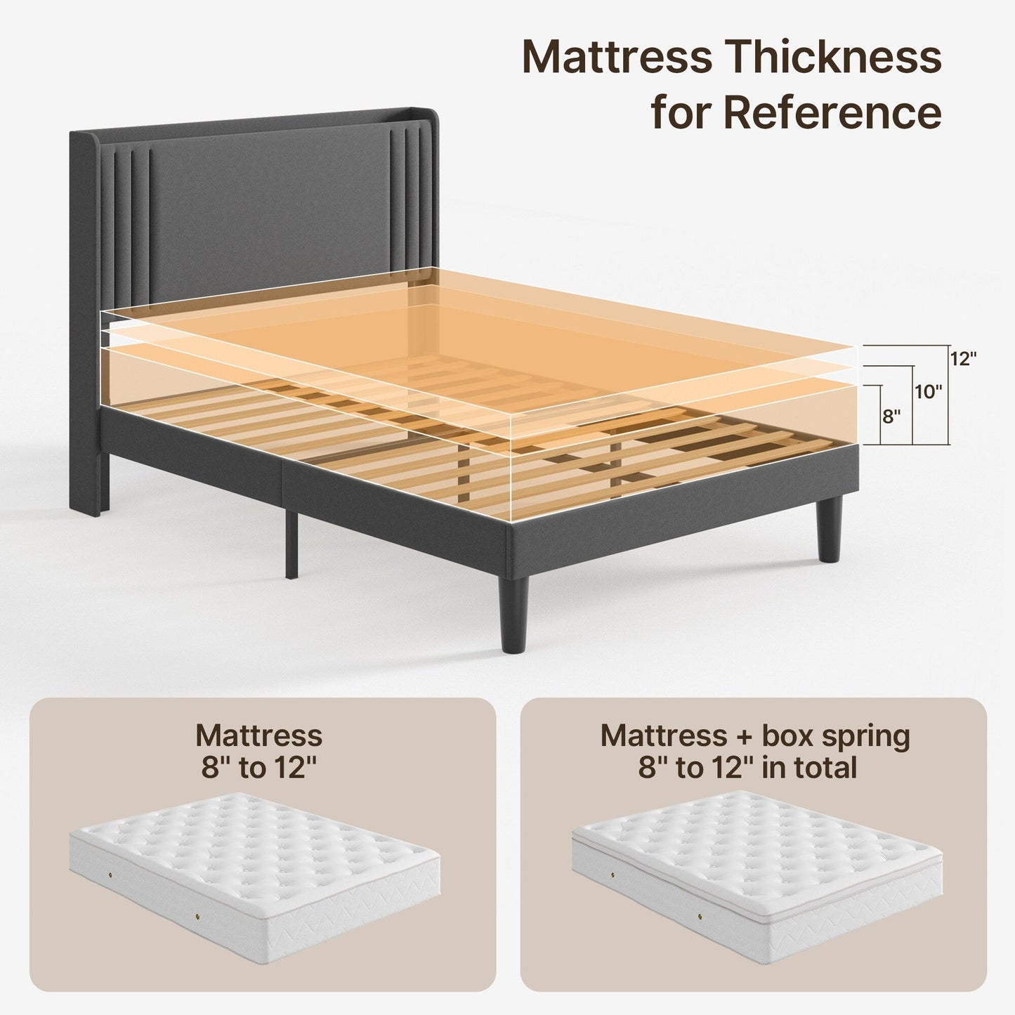 Letto imbottito con canali verticali queen/full e testiera wingback