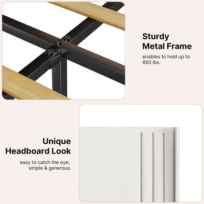 Letto imbottito con canali verticali queen/full e testiera wingback