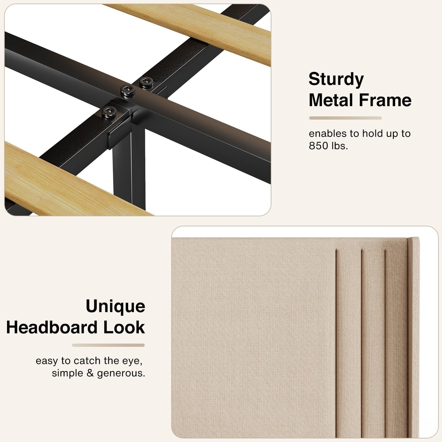 Letto imbottito con canali verticali queen/full e testiera wingback