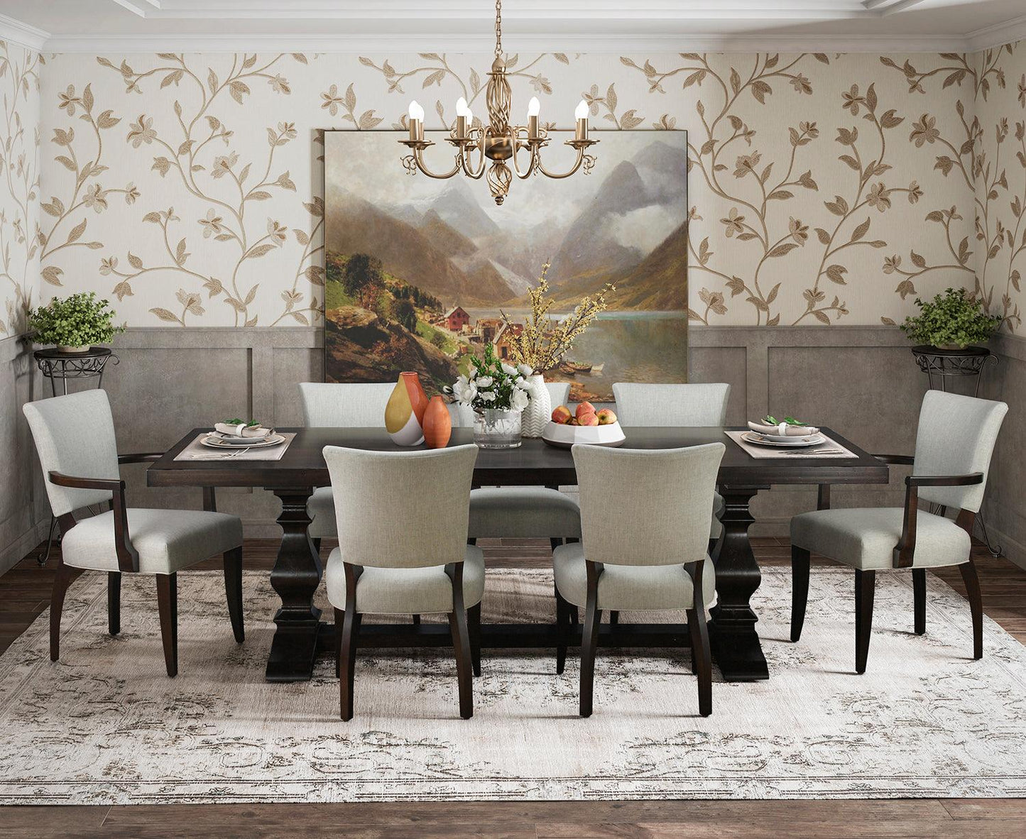 Tavolo da pranzo con piedistallo a cavalletto in stile francese