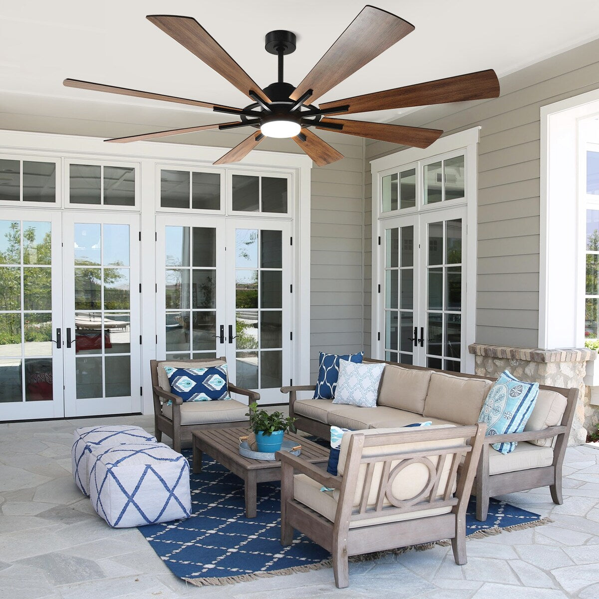 Ventilatore da soffitto con luci e telecomando, 8 pale in legno grandi