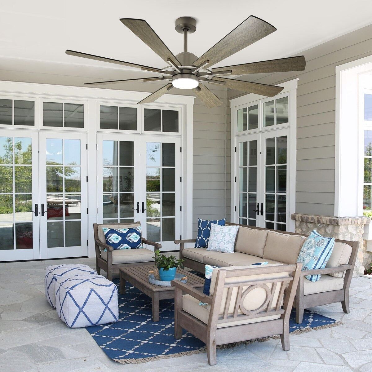 Ventilatore da soffitto con luci e telecomando, 8 pale in legno grandi