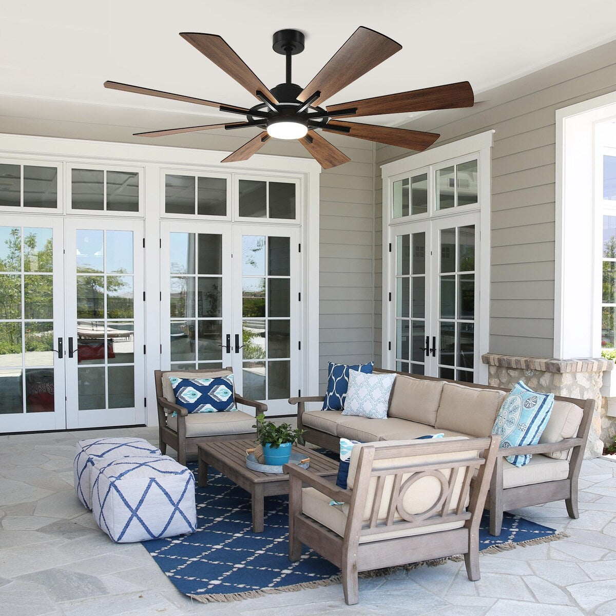 Ventilatore da soffitto con luci e telecomando, 8 pale in legno grandi