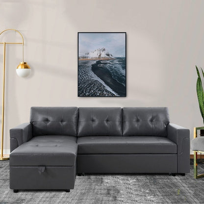 Divano componibile reversibile con letto estraibile, chaise longue con contenitore nascosto e gambe resistenti