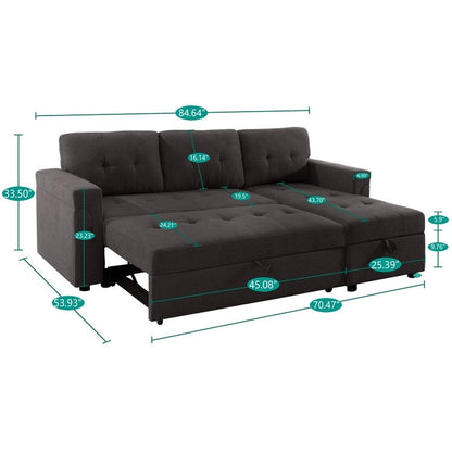 Divano componibile reversibile con letto estraibile, chaise longue con contenitore nascosto e gambe resistenti