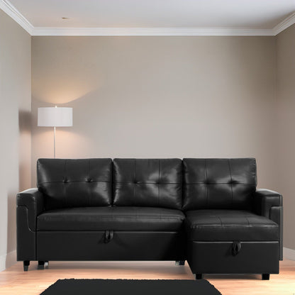 Divano componibile reversibile con letto estraibile, chaise longue con contenitore nascosto, gambe resistenti,