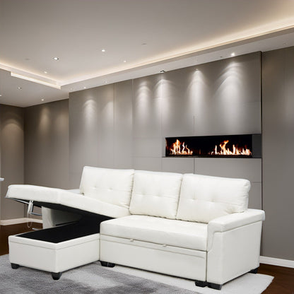 Divano componibile reversibile con letto estraibile, chaise longue con contenitore nascosto, gambe resistenti,