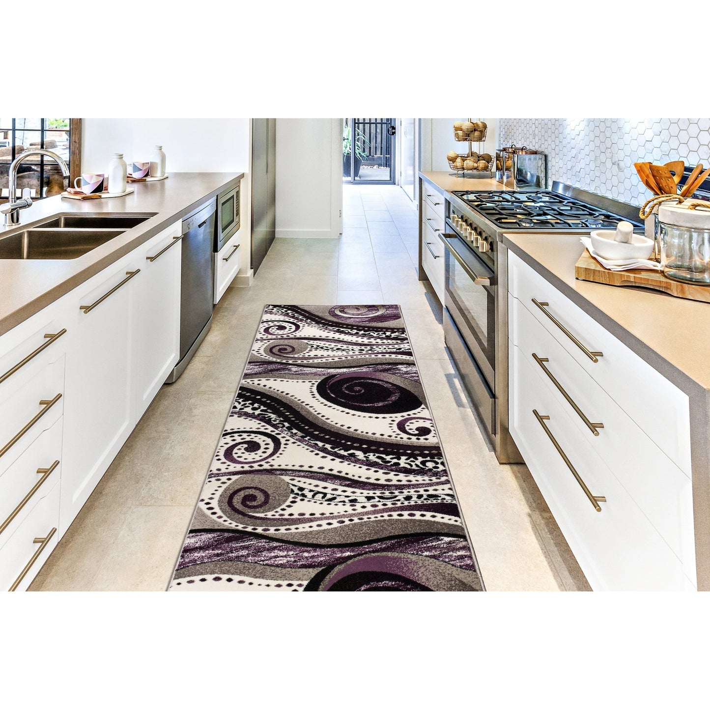 Tappeto con motivo a vortice astratto della collezione Rhodes