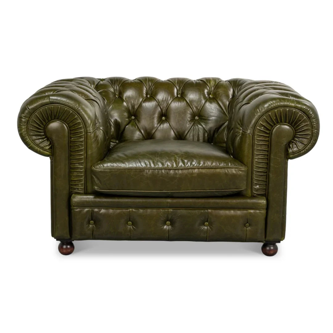Poltrona Chesterfield verde capitonné