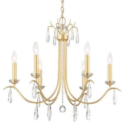 Lampadario a bracci in oro e cristallo