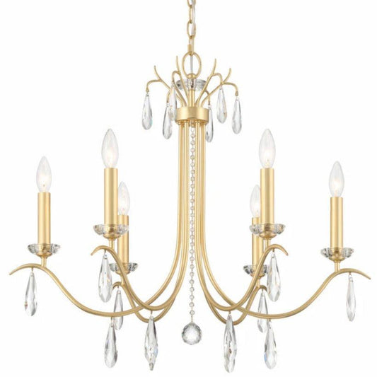 Lampadario a bracci in oro e cristallo